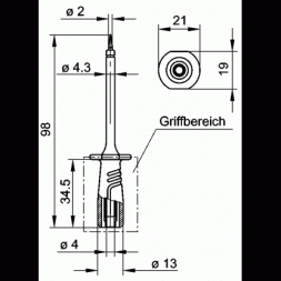 PRUEF 2600 BK (972317100) HIRSCHMANN-SKS Prüfspitze 2mm mit trittfester Isolierhülse, Buchse 4mm, 1A 94mm, Schwarz