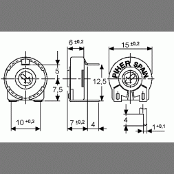 PT 15 NV 10 K (PT15NV02-103A2020) PIHER Trimmer Potentiometer Carbon 15mm Remov. Shaft