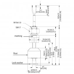 LS02-1A66-PP-500W STANDEX-MEDER Comutator senzor de nivel de lichid 1a 0,5A 180V 10W, PP, Instalare verticală, Cablu 0,5m