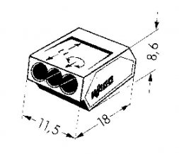 273-100 WAGO Svorka inštalačná PUSH WIRE 3-vodič. 1,5mm2 18A 1P sivá