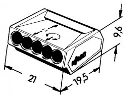 273-255 WAGO Złączka instalacyjna PUSH WIRE 5-przewod. 2,5mm2 24A 1P przezroczysta