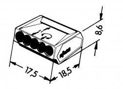273-155 WAGO Vezetékösszekötő PUSH WIRE 5-vezet. 1,5mm2 18A 1P átlátszó
