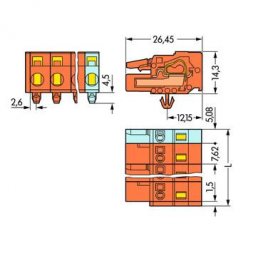 231-704/008-000 WAGO Plug-in Cage Clamp Connector F P7,62mm 2,5mm2 16A 4P Snap-in Orange