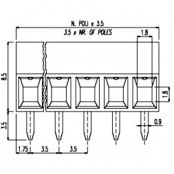 MV132-3,5-V-L EUROCLAMP Regletă de conexiuni pentru PCB P3,5mm 1,0mm2 17,5A 2P Verticală