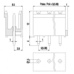 PV03-5,08-V-M-BL EUROCLAMP Borniers pour circuits imprimés, enfichables