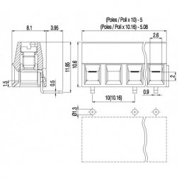 MV154-10-H EUROCLAMP Borniers pour circuits imprimés, avec vis