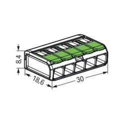 221-425 WAGO Svorka krabicová Green Range, s páčkou CAGE CLAMP 5-vodič. 4mm2 85°C, transparentní