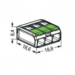 221-423 WAGO Svorka krabicová Green Range, s páčkou CAGE CLAMP 3-vodič. 4mm2 85°C, transparentná