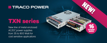 AC/DC Converters Traco Power TXN: Metal-Cased Series with Power Ranging from 35 to 800 W