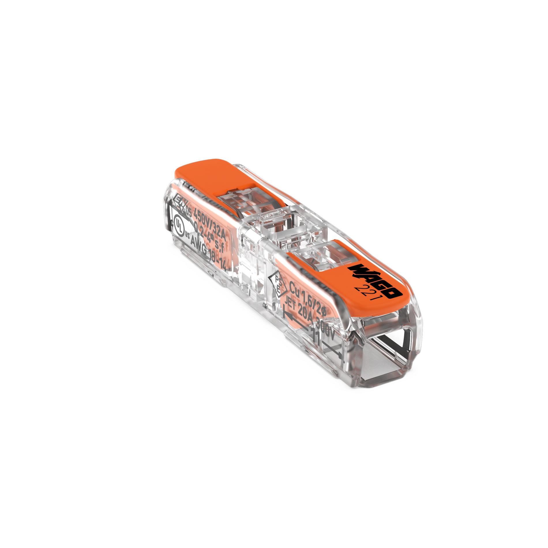 Buy WAGO 221-2411 Connector clip flexible: 0.14-4 mm² fixed: 0.2-4 mm²  Number of pins (num): 1 60 pc(s) Transparent, Orange